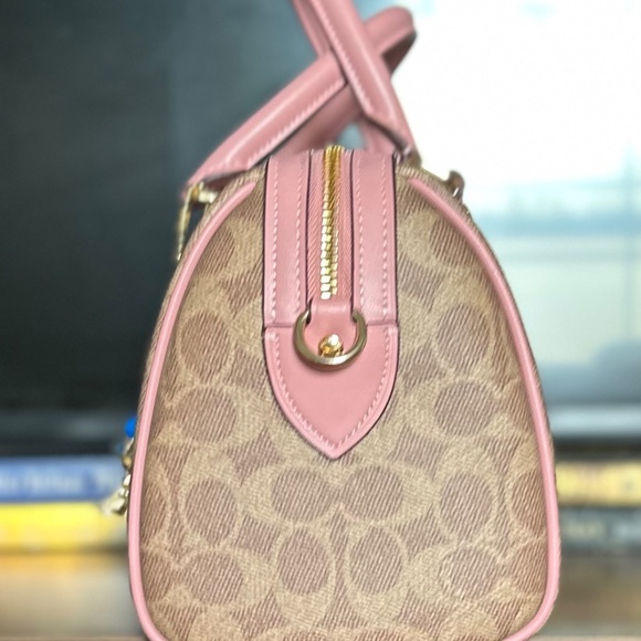 NWOT COACH Rowan Satchel in Signature Canvas Tan/Pink Petal - Picture 3 of 10